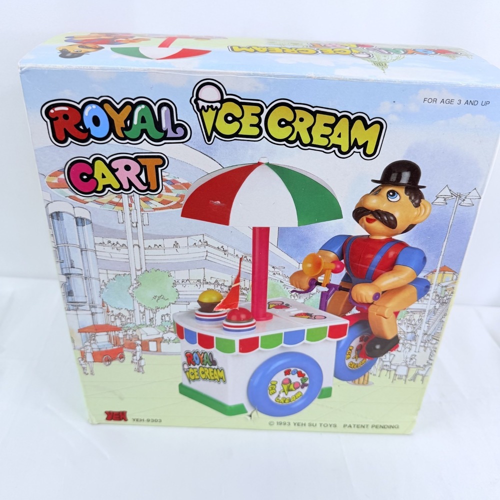 1993 Yeh Su Toys Royal Ice Cream Cart Wind Up Toy YEH-9303 in Box‎ Tested Works